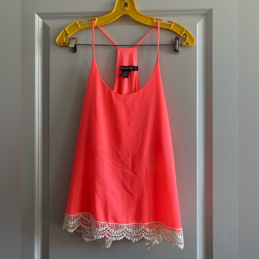 Flashy hot pink tank top with lace!!